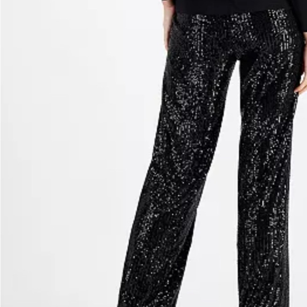 Anne Klein Linear Shine Sequin Wide Leg Pants in Anne Black - Picture 3 of 7